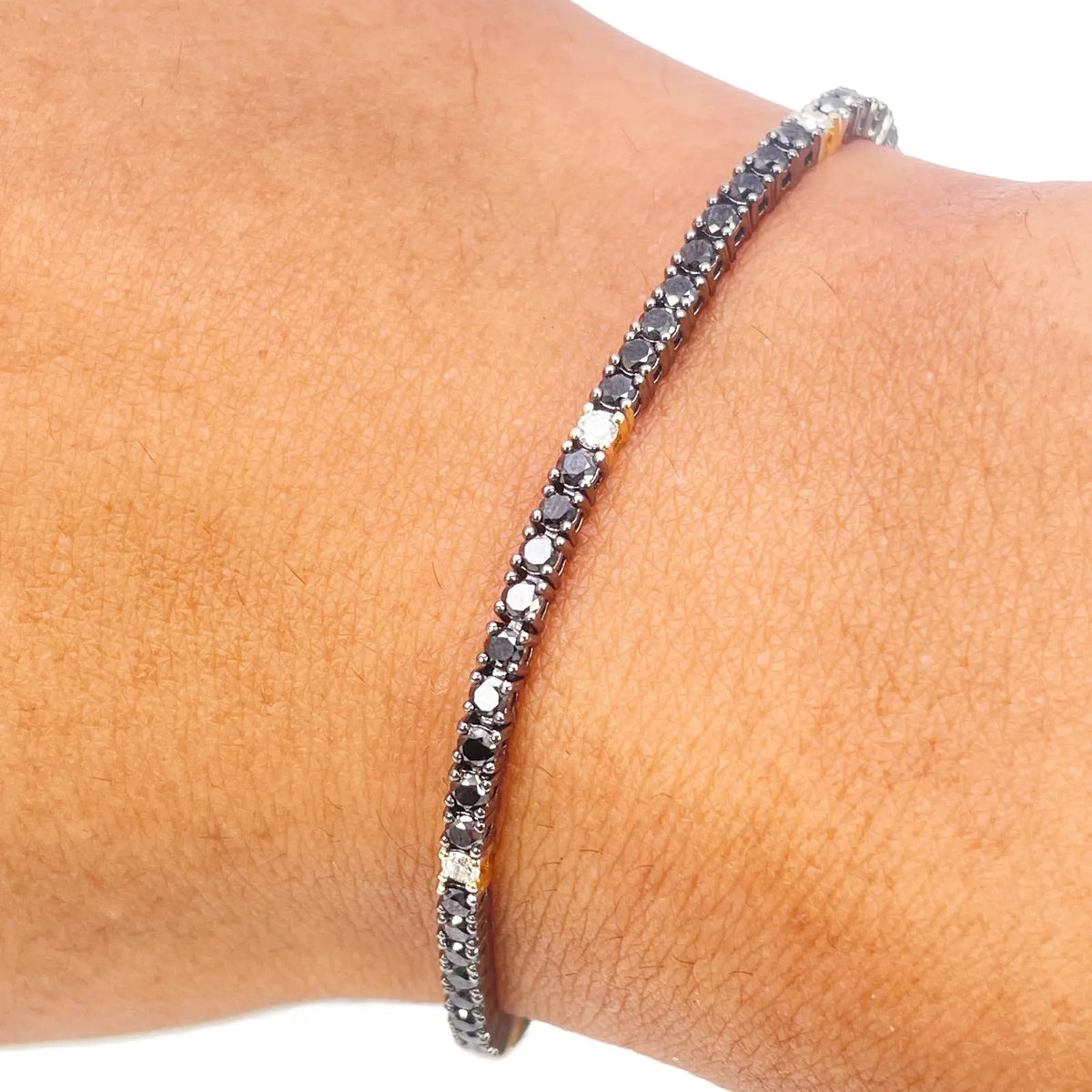 14ct Gold Black Diamond 4-Claw Tennis Bracelet 2.78ct 7 Inches & 2.5 mm Width Diamond Bracelets