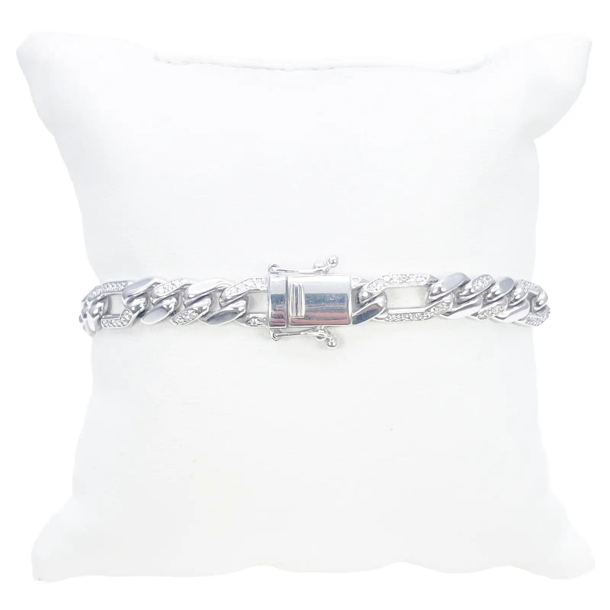 14ct Gold Natural Round Diamond Figaro Mens Bracelet 1.60ct 8 Inches Diamond Bracelets
