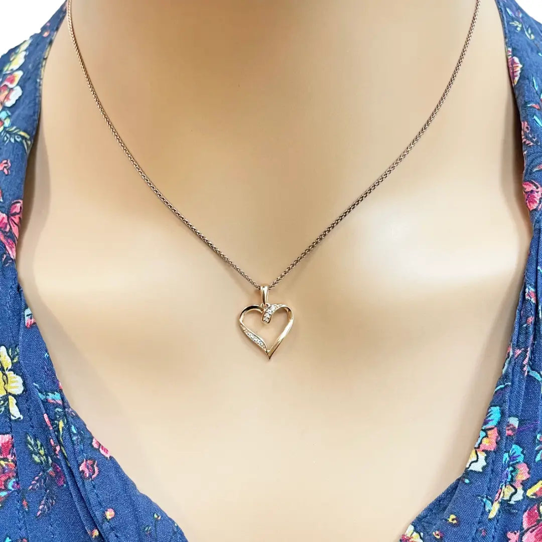 18ct Rose Gold Diamond Open Heart Pendant 0.03ct & 16 inches Chain Necklace