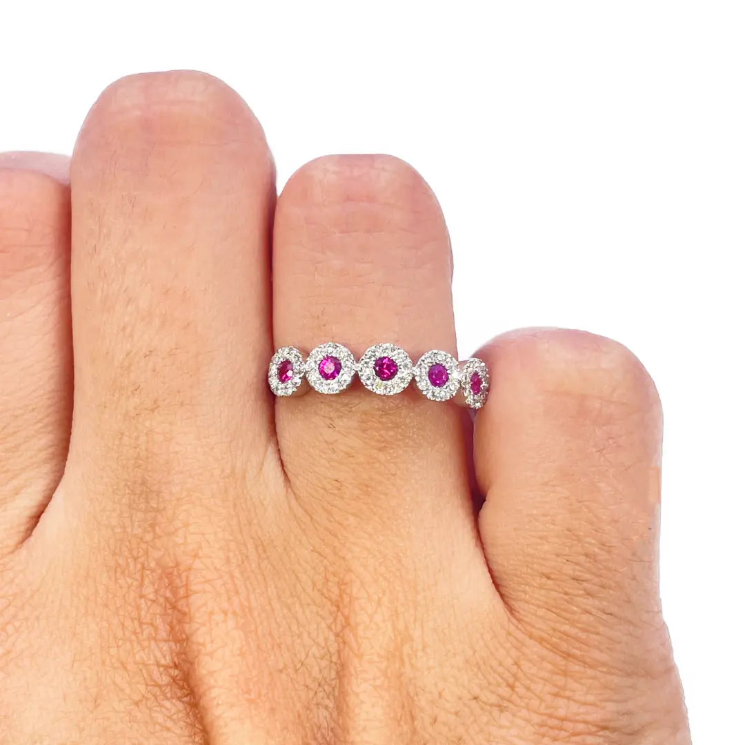 18ct White Gold Round Diamond & Ruby Five Stone Ring 0.45ct Diamond Ring