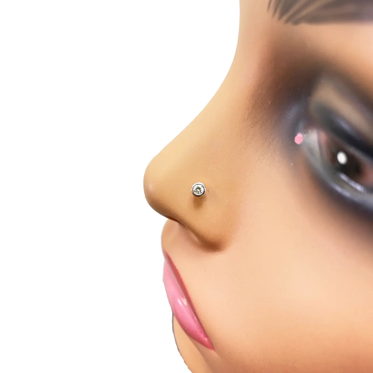 18ct Yellow & White Gold Diamond Bezel Nose Stud Pin 0.05ct Body Piercing