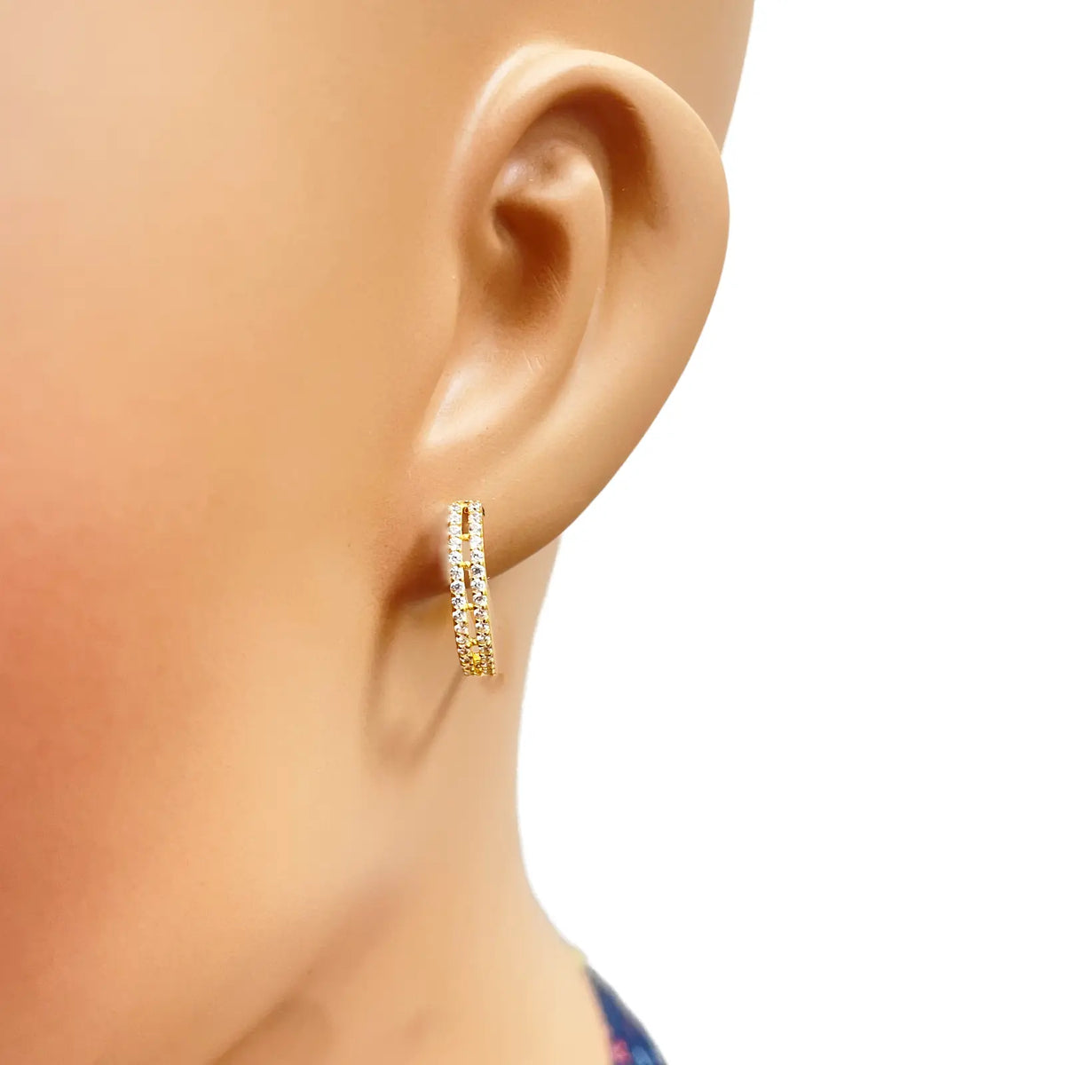 22ct Yellow Gold Beautiful Cubic Zirconia Two Row Huggies Hoop Earrings 10mm Inside Diameter Gold earring