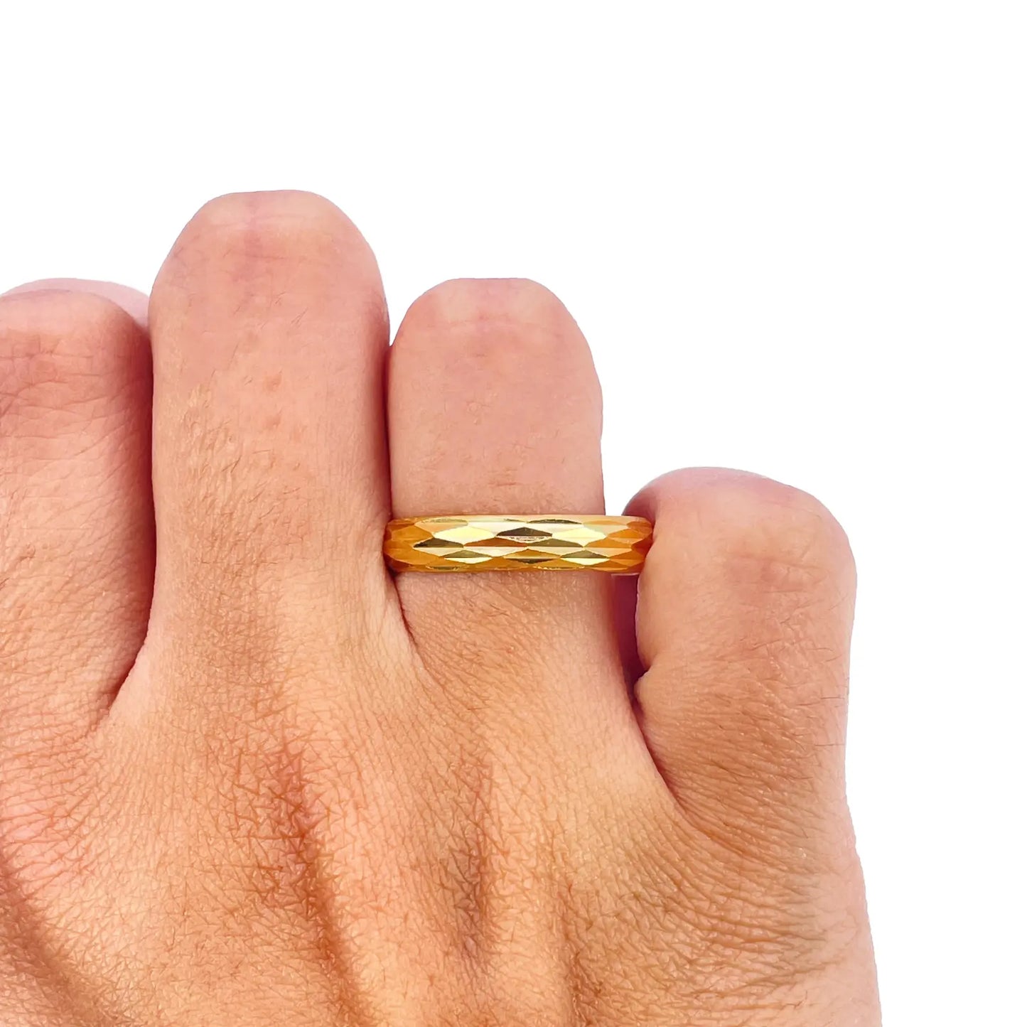 22ct Yellow Gold Diamond-Cut Faceted High-Polish Band Ring Gold Bands