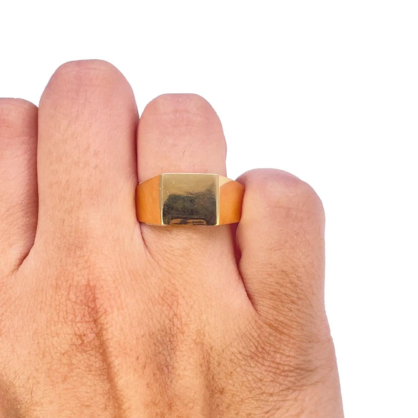 22ct Yellow Gold High Polish Square Signet Ring Plain - Size R 1/2