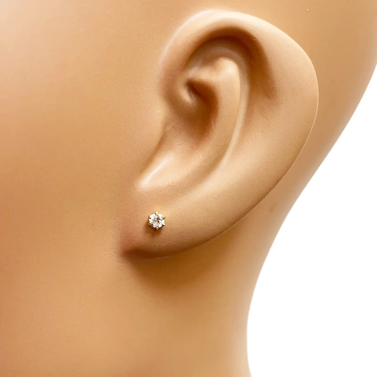 22ct Yellow Gold Six Claw Prong Cubic Zirconia Children's Earrings 3mm Width