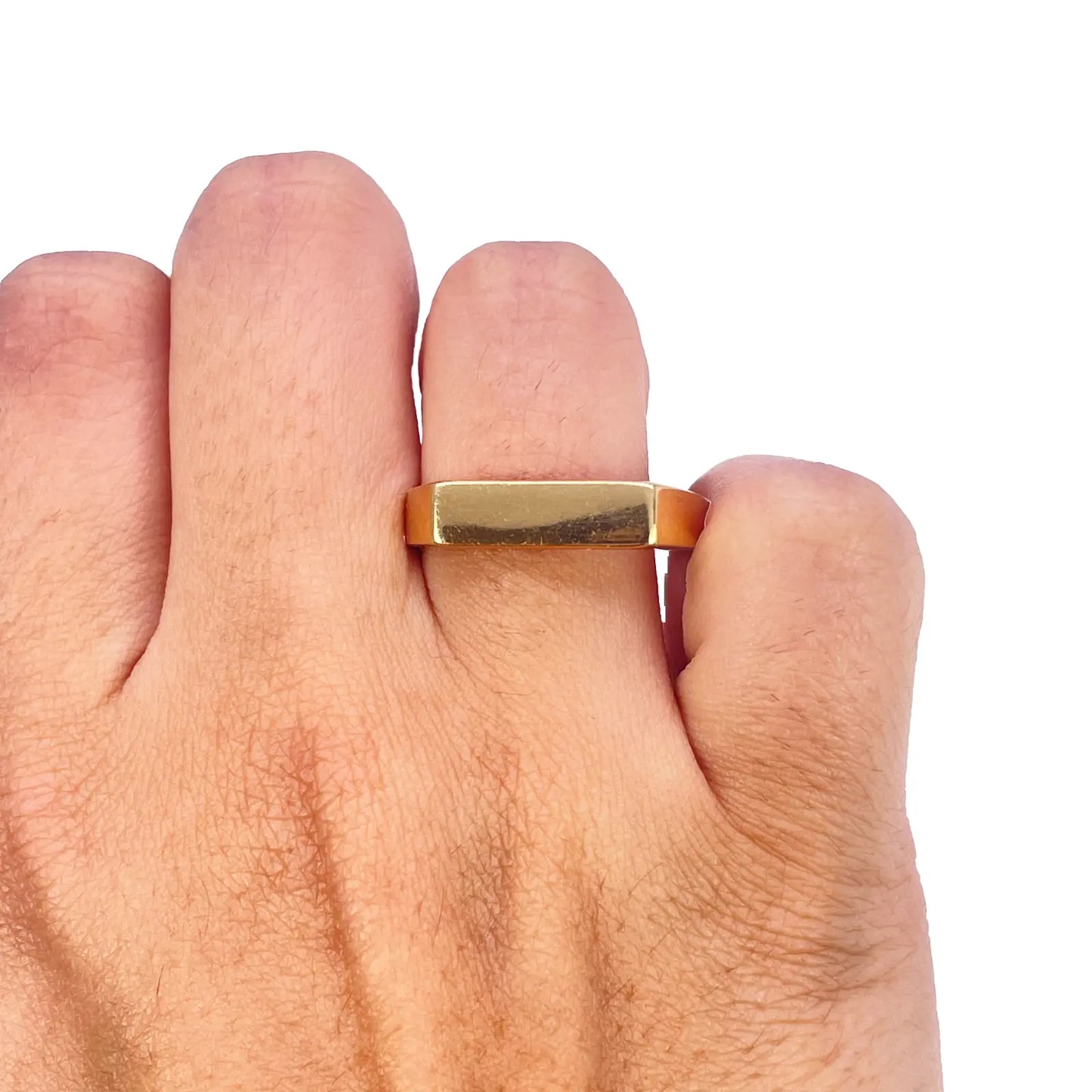 22ct Yellow Gold Slim Rectangular Signet Ring High Polish Plain Design - Size V Gold Ring