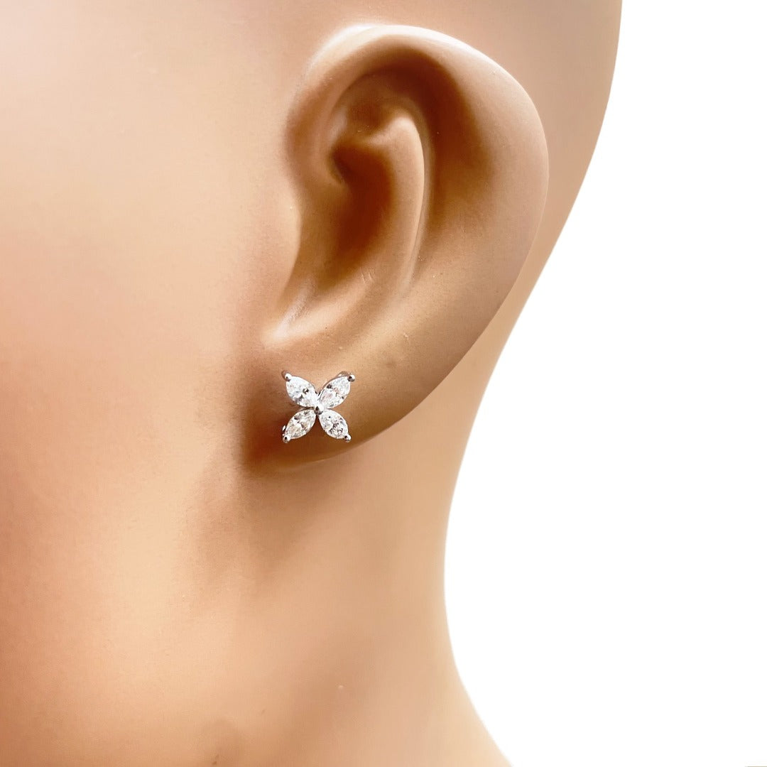18ct White Gold Marquise Diamond Four-Leaf Flower Stud Earrings 0.75ct