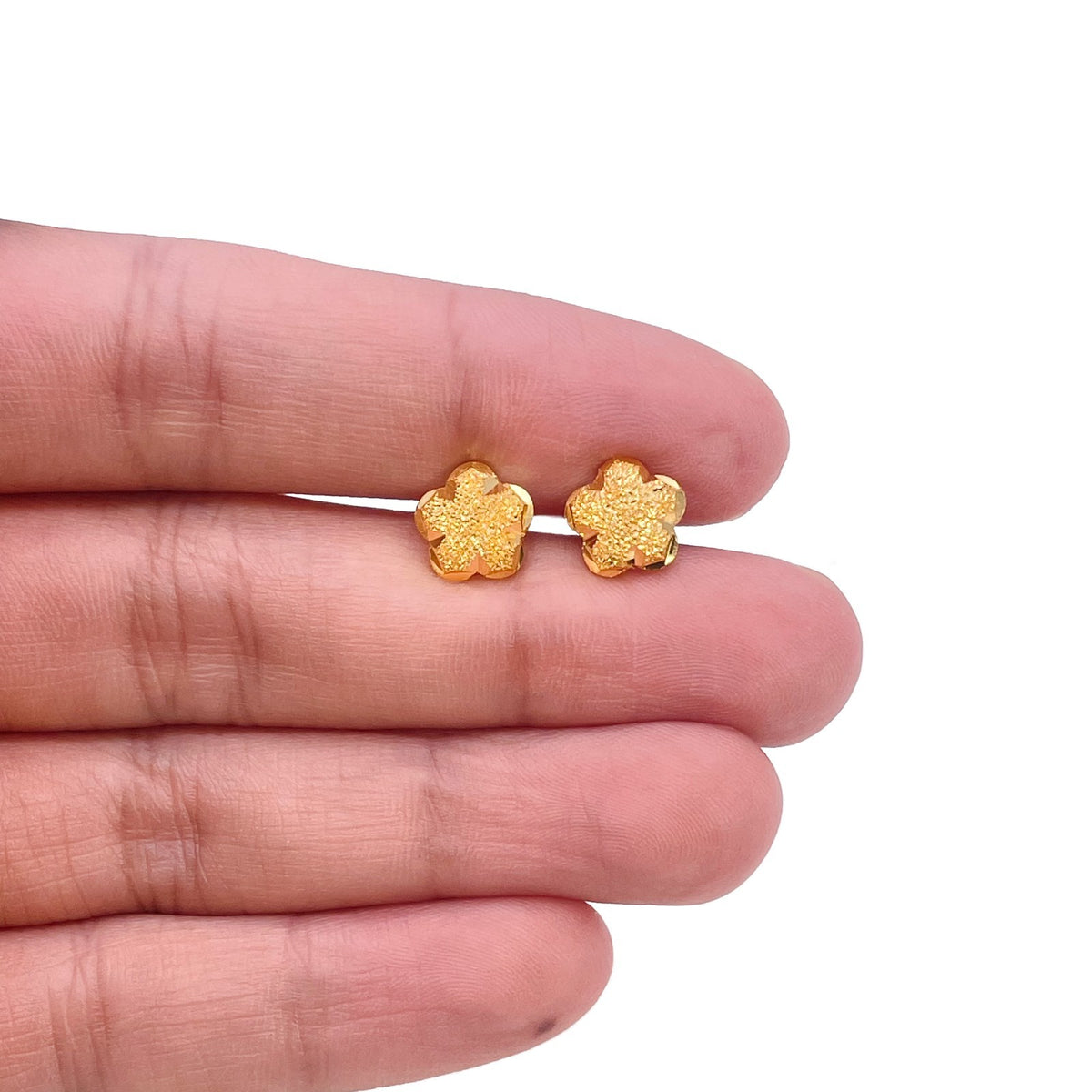 22ct Yellow Gold Flower Stud Earrings Textured Frosted Finish