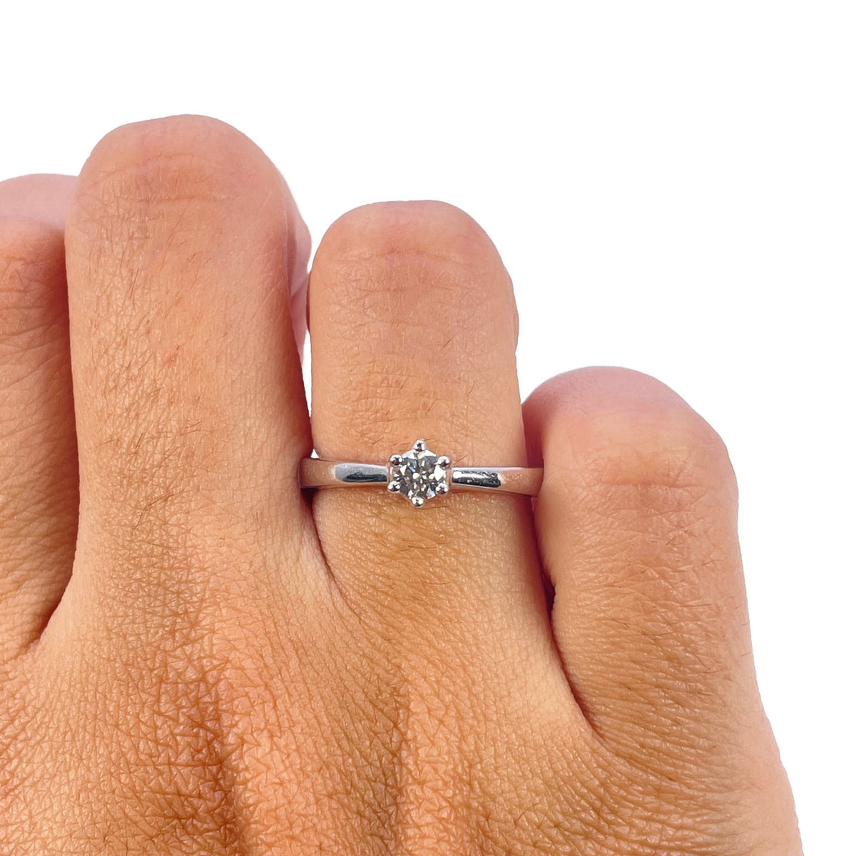 14ct White Gold Natural Diamond Solitaire Ring Six Claw Engagement Ring 0.20ct