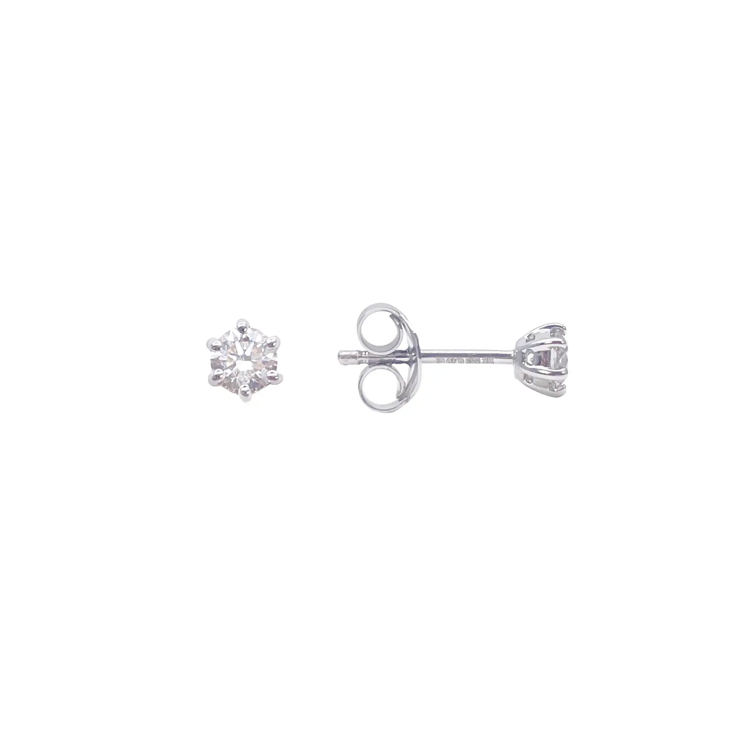 14ct Gold Natural Round Diamond Stud Earrings 0.30ct 6 Claw 3.7mm Wide 
