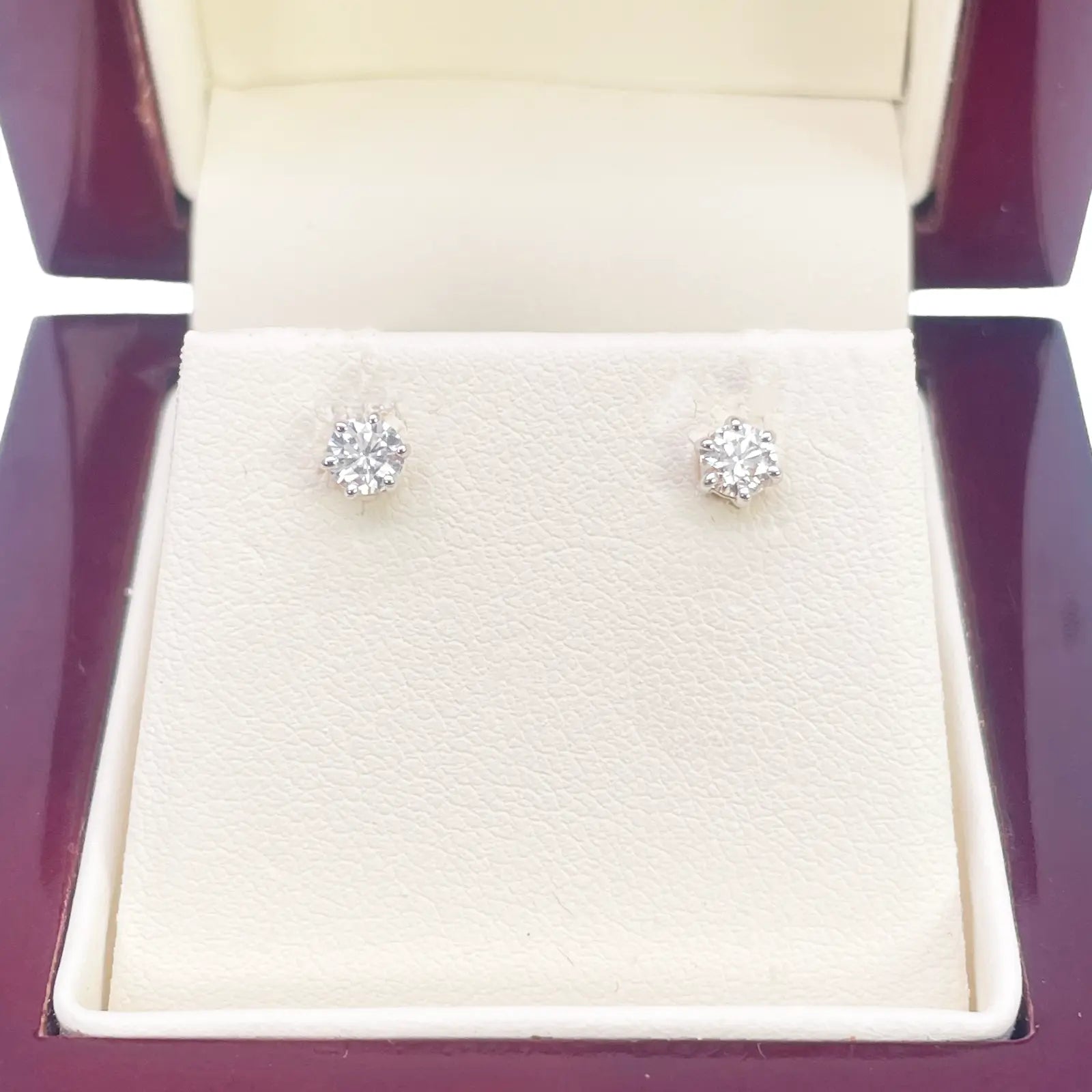 14ct Gold Natural Round Diamond Stud Earrings 0.40ct 6 Claw 4mm Wide 