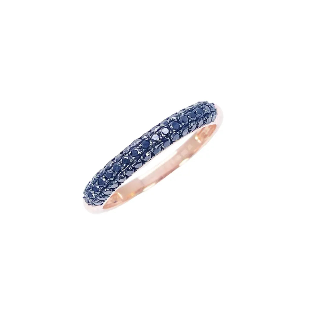 14ct Rose Gold Black Round Diamond 3 Row Dome Shaped Pave Set Ring 0.35ct  Diamond Ring