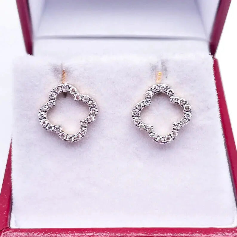 14ct Rose Gold Diamond Clover Cluster Stud Earrings 0.29ct 