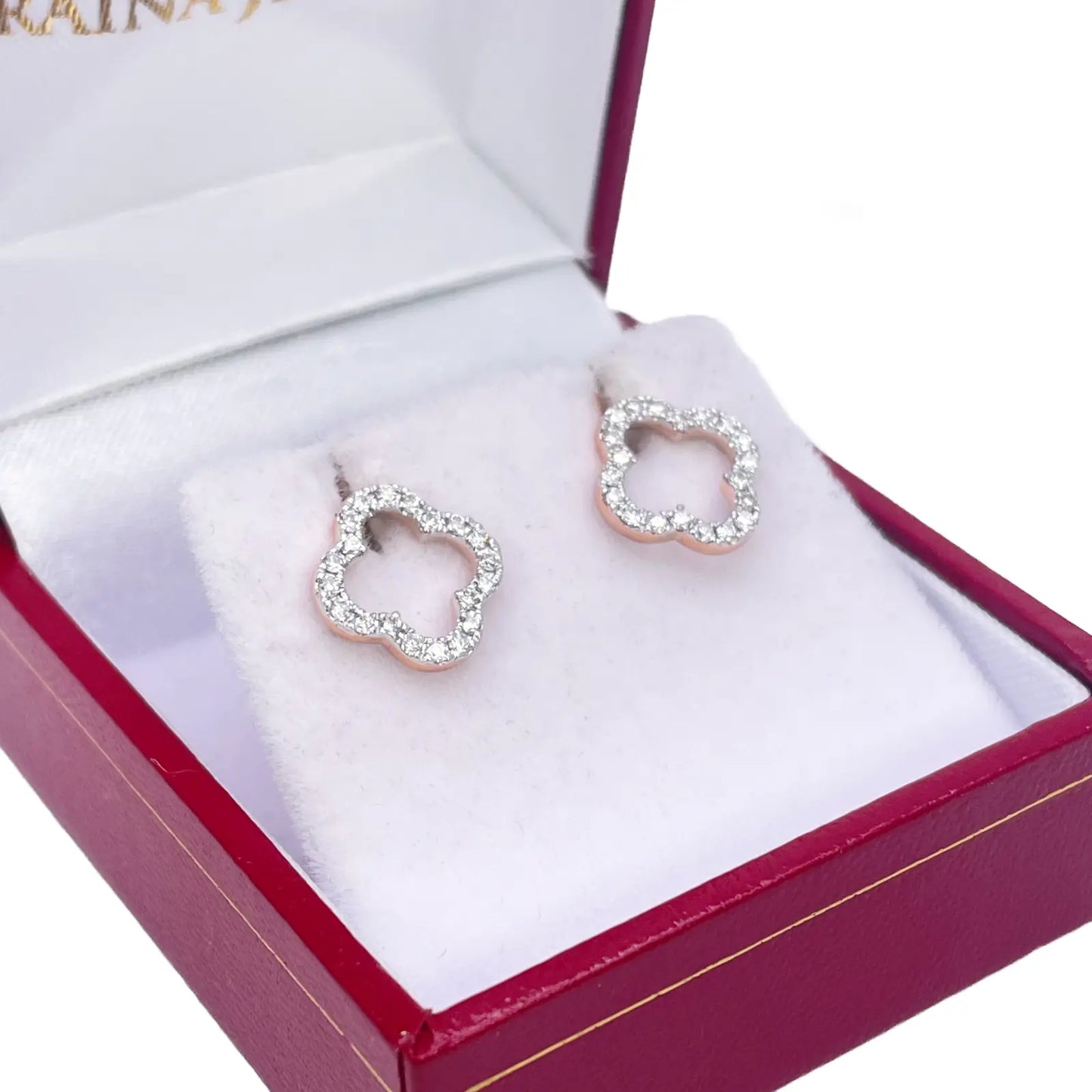 14ct Rose Gold Diamond Clover Cluster Stud Earrings 0.29ct 