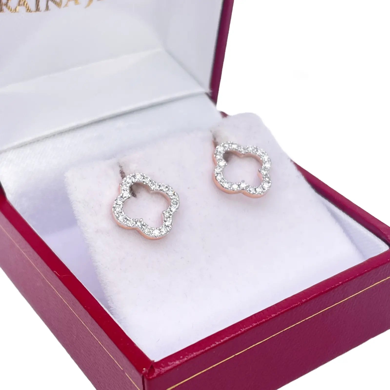 14ct Rose Gold Diamond Clover Cluster Stud Earrings 0.29ct 