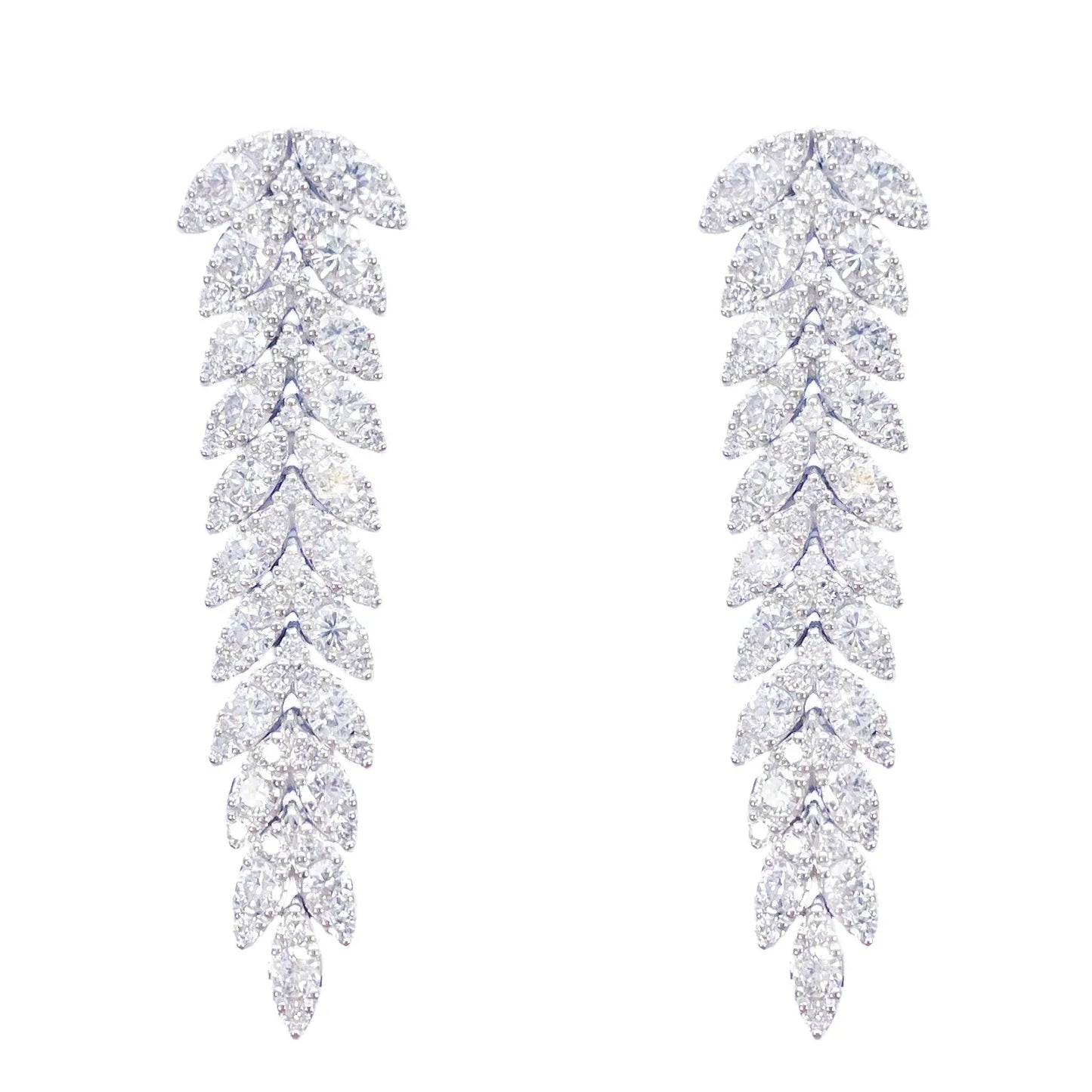 14ct White Gold Natural Diamond Leaf Feather Long Drop Earrings 3.04ct  Diamond earring