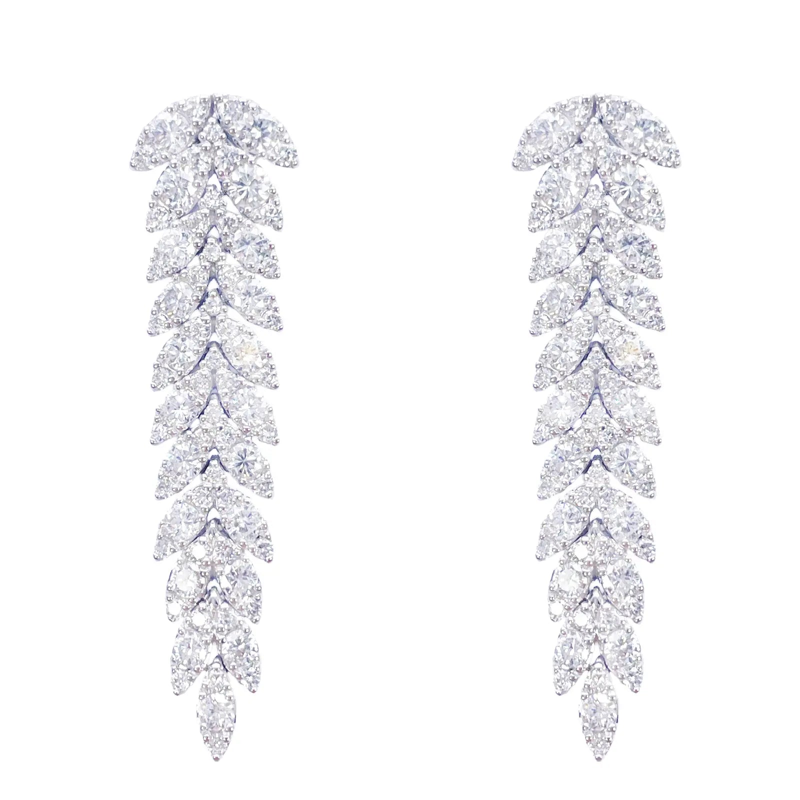 14ct White Gold Natural Diamond Leaf Feather Long Drop Earrings 3.04ct  Diamond earring