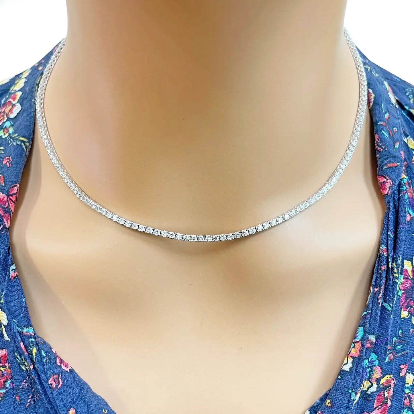 14ct White Gold Natural Diamond Tennis Necklace 5.96ct 17''inches 