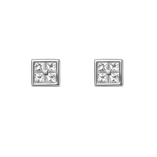 14ct White Gold Princess Cut & Rub Over Square Studs 0.47ct, 1.2gm  Gold Jewellery