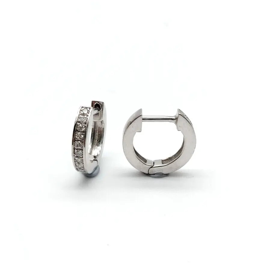 14ct White Gold & Diamond Pair of Mini Huggie Hoop Earrings 0.12 carats 