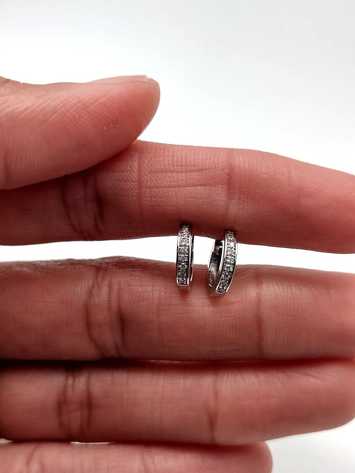 14ct White Gold & Diamond Pair of Mini Huggie Hoop Earrings 0.12 carats 
