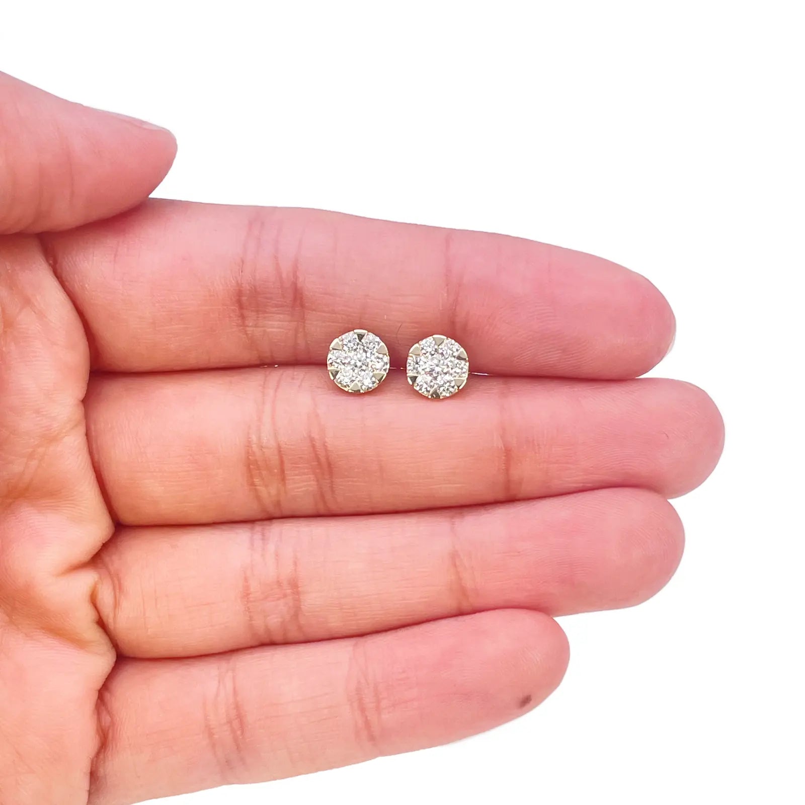 14ct Yellow Gold Natural Diamond Round Cluster Stud Earrings 0.62ct 