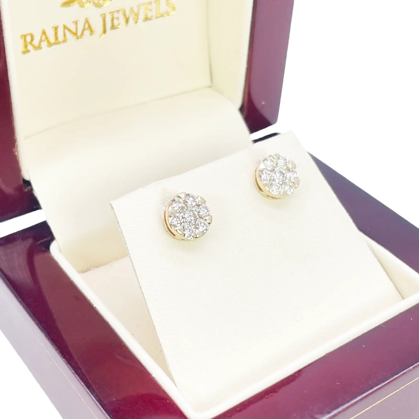 14ct Yellow Gold Natural Diamond Round Cluster Stud Earrings 0.77ct 