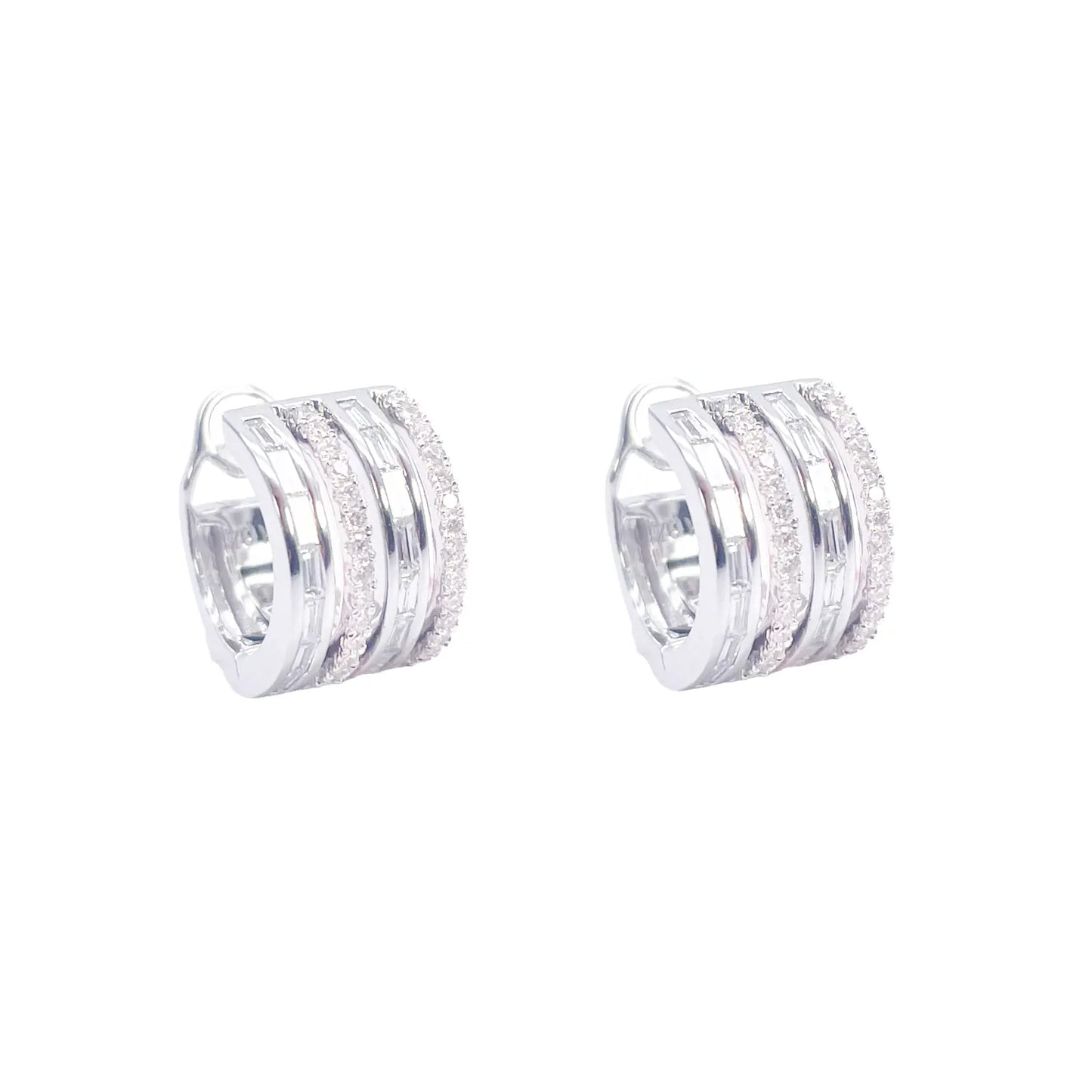 18ct Gold Diamond Hoop 0.55ct Natural Baguette & Round Huggie Earrings 9mm 