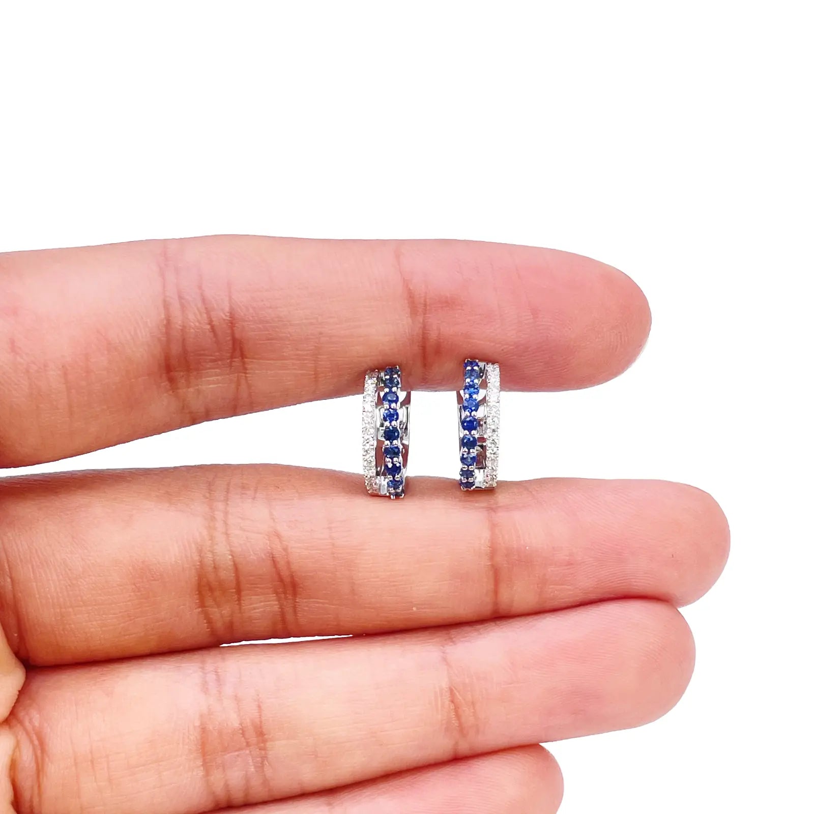 18ct Gold Diamond & Sapphire Hoop Natural 0.40ct Huggies Earrings 9mm Diameter  Diamond earring