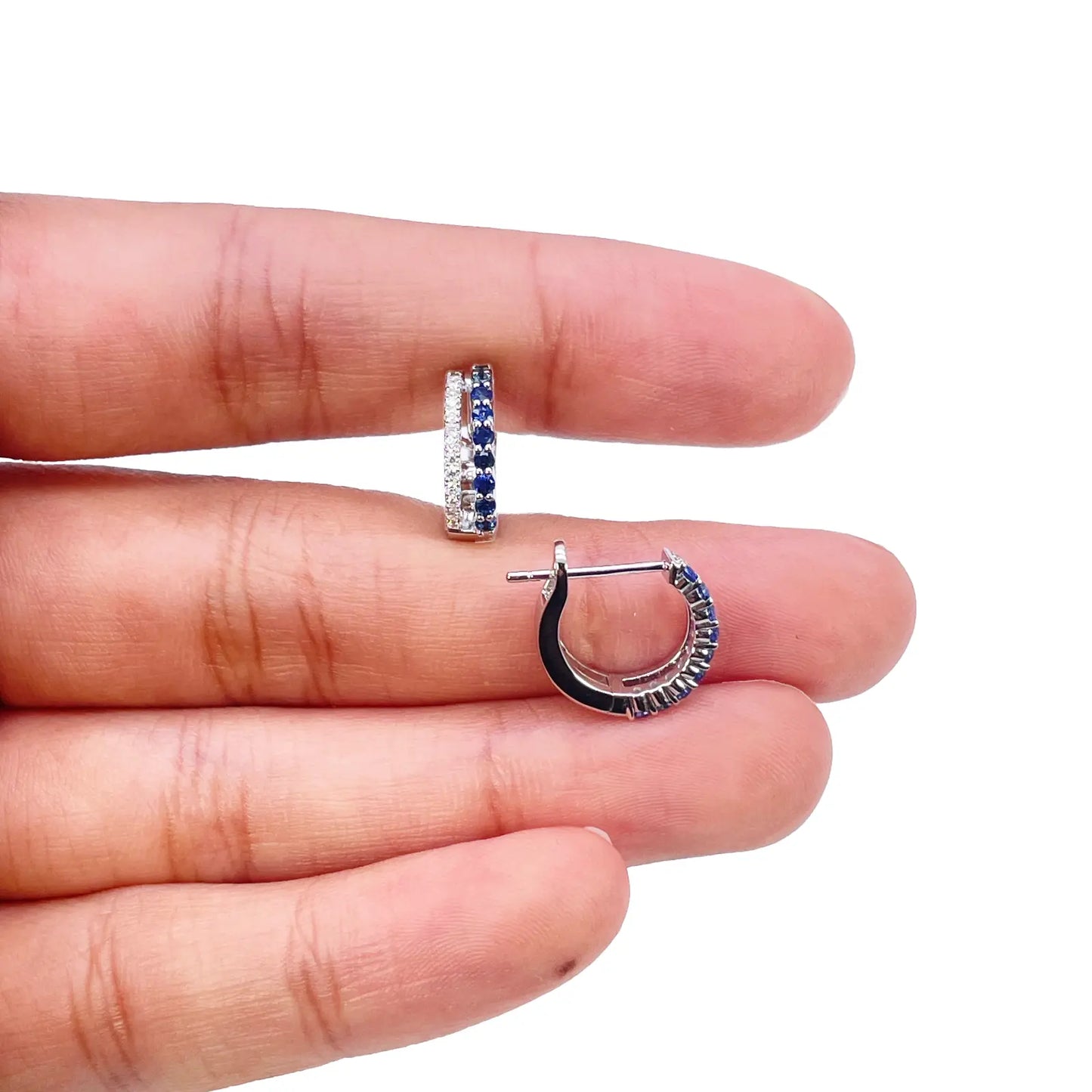 18ct Gold Diamond & Sapphire Hoop Natural 0.40ct Huggies Earrings 9mm Diameter  Diamond earring