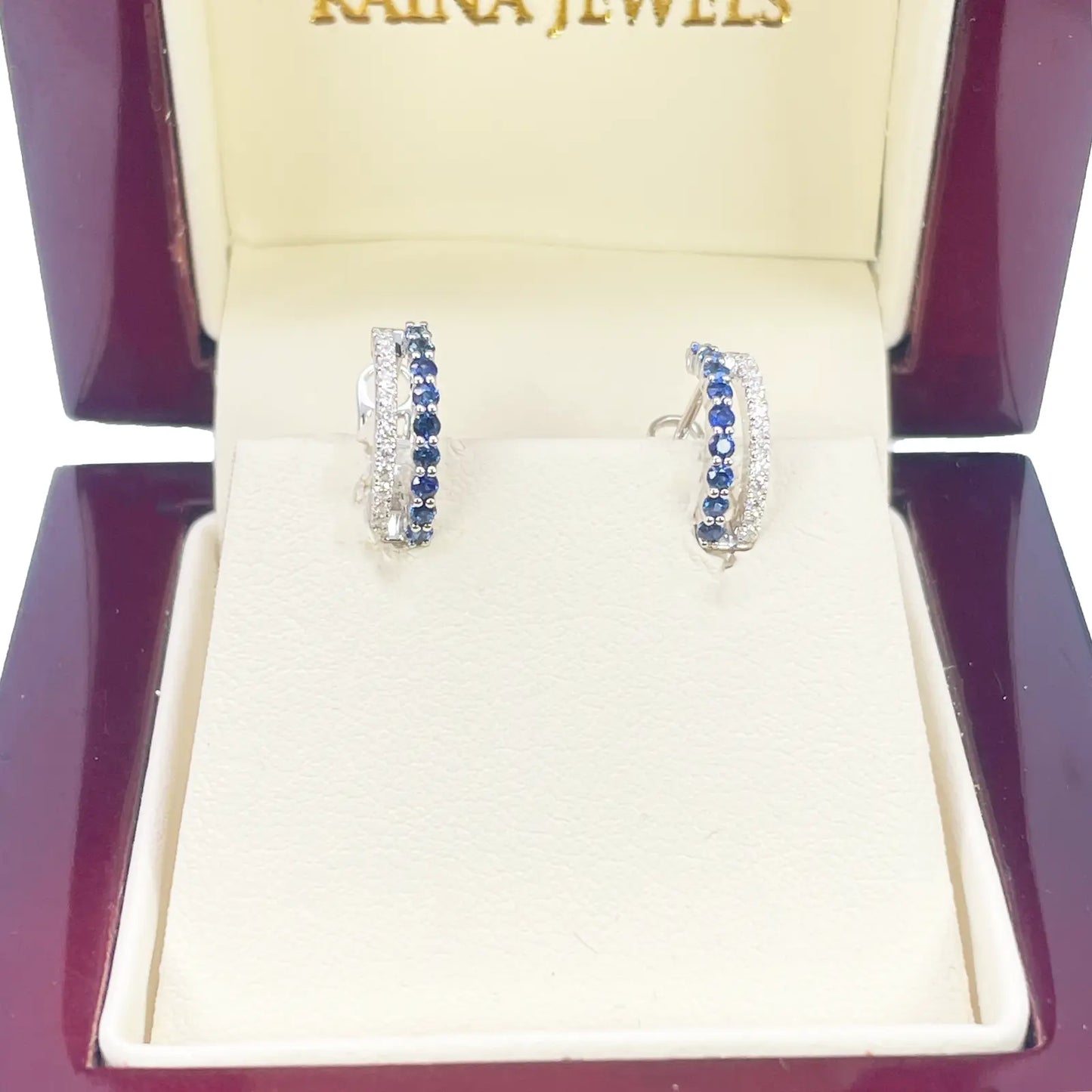 18ct Gold Diamond & Sapphire Hoop Natural 0.40ct Huggies Earrings 9mm Diameter  Diamond earring