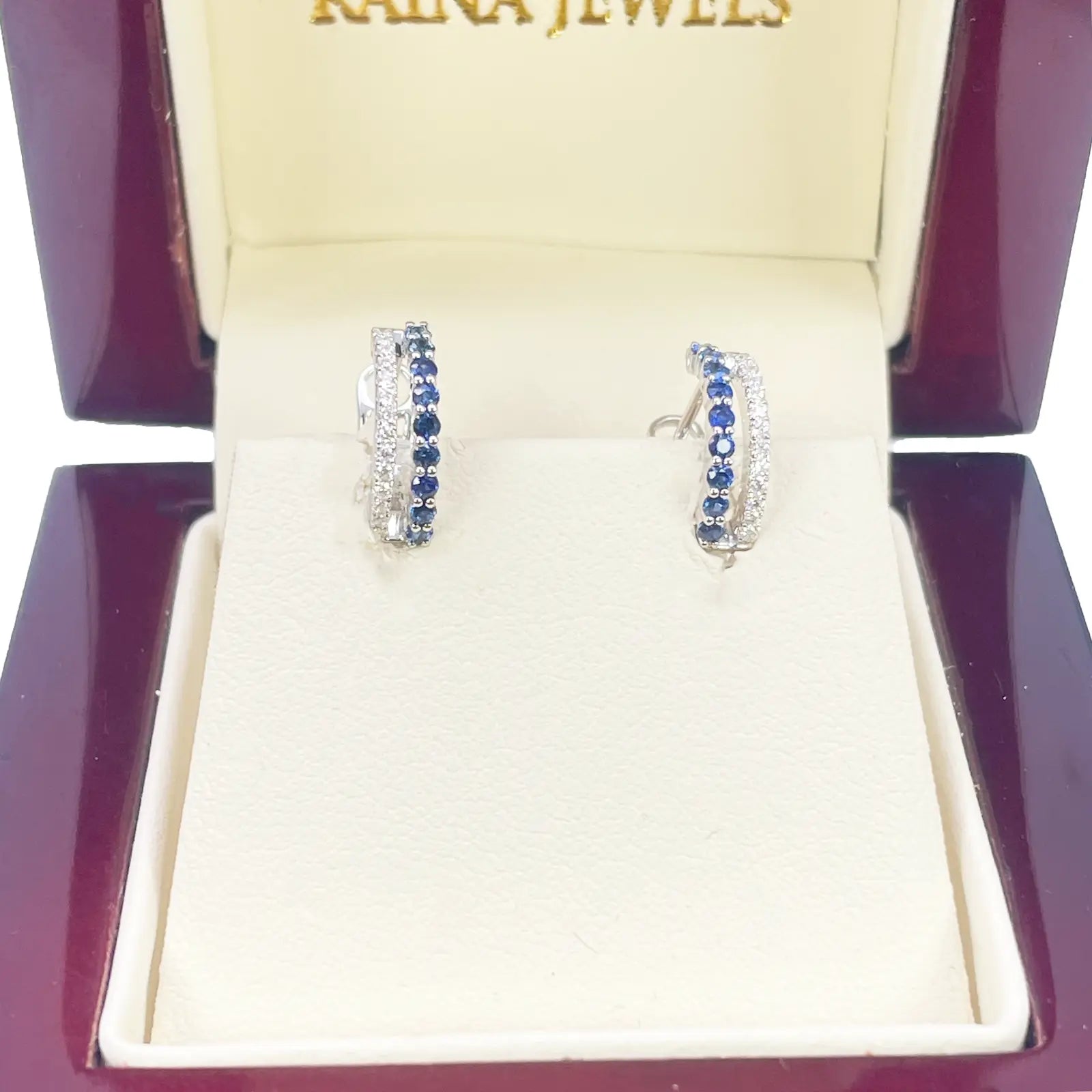 18ct Gold Diamond & Sapphire Hoop Natural 0.40ct Huggies Earrings 9mm Diameter  Diamond earring
