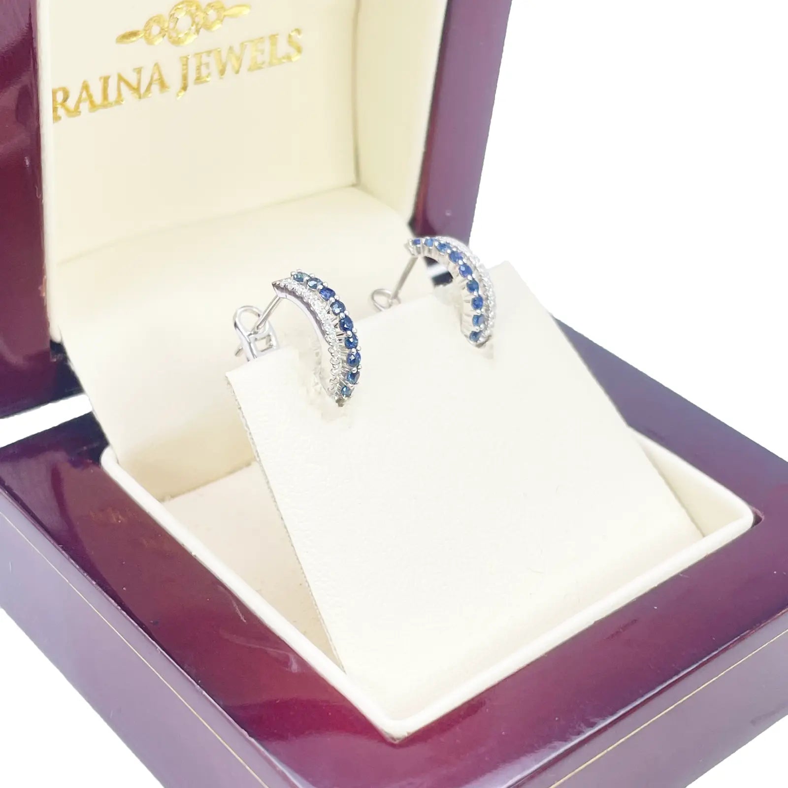 18ct Gold Diamond & Sapphire Hoop Natural 0.40ct Huggies Earrings 9mm Diameter  Diamond earring