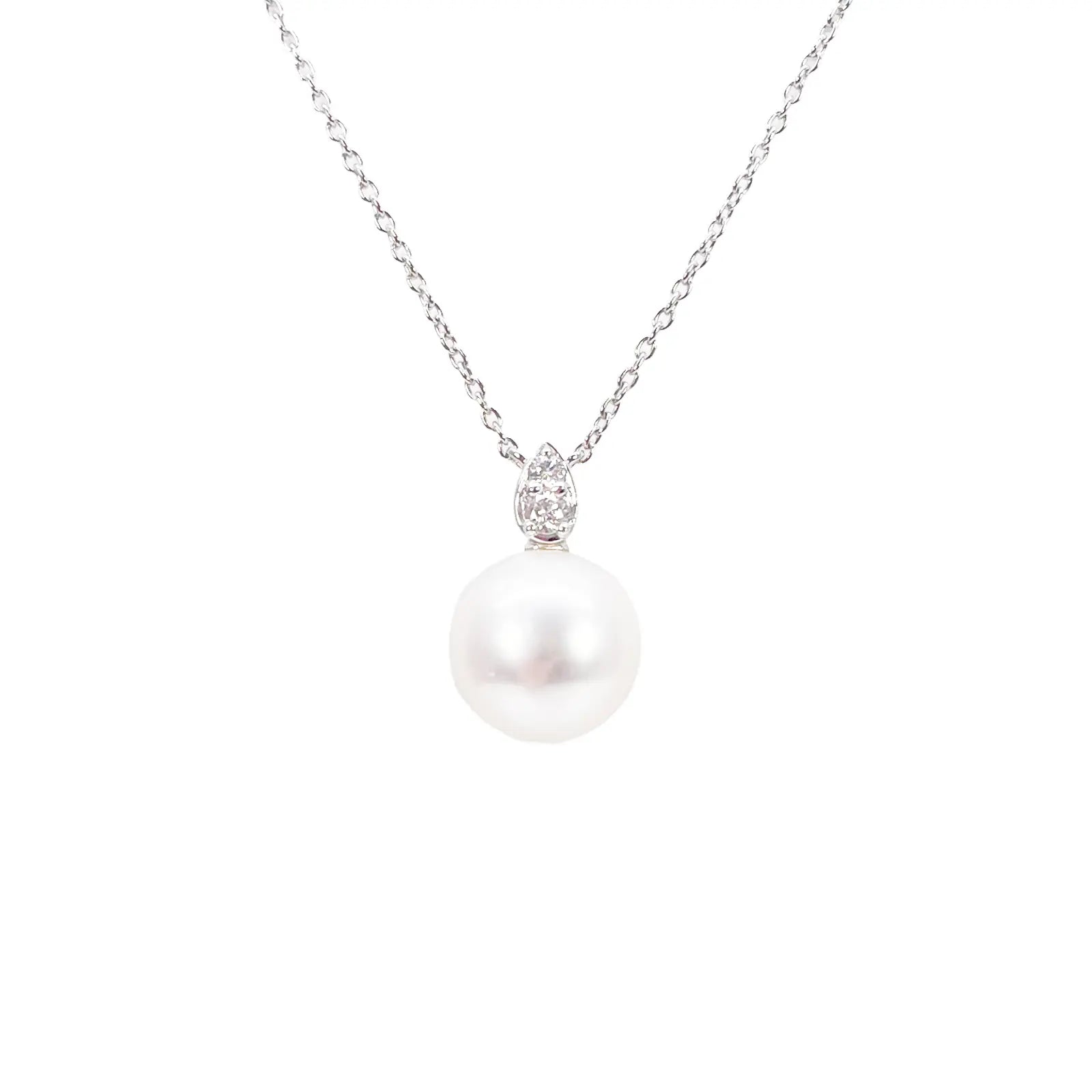 18ct Gold Natural Freshwater Pearl & Diamond Pendant Necklace 0.05ct 17 Inches 