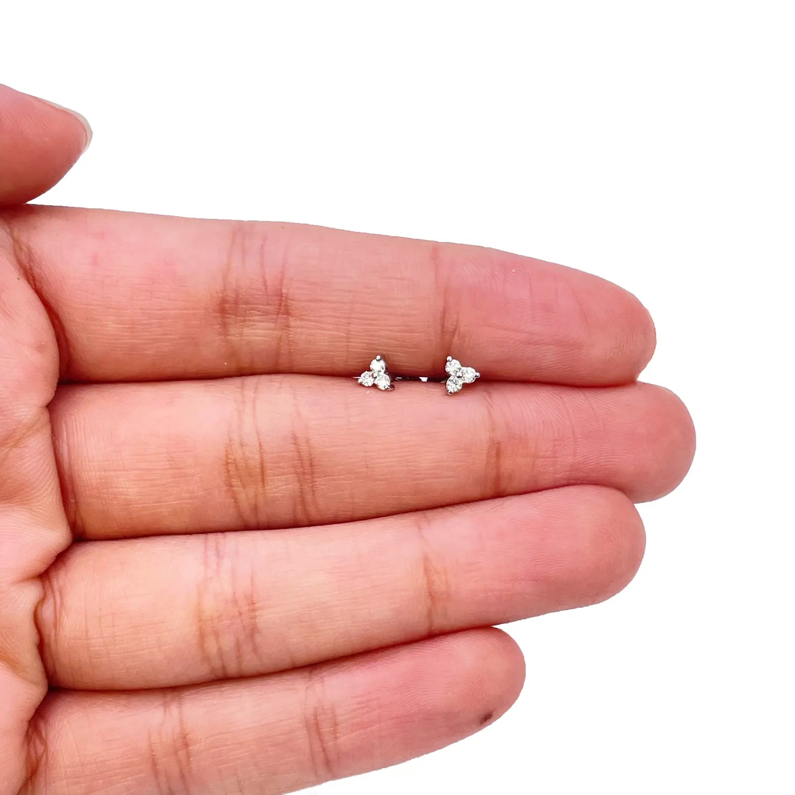 18ct Gold Natural Round Diamond Three Stone Children's Studs Earrings 0.10ct  Diamond Earrings