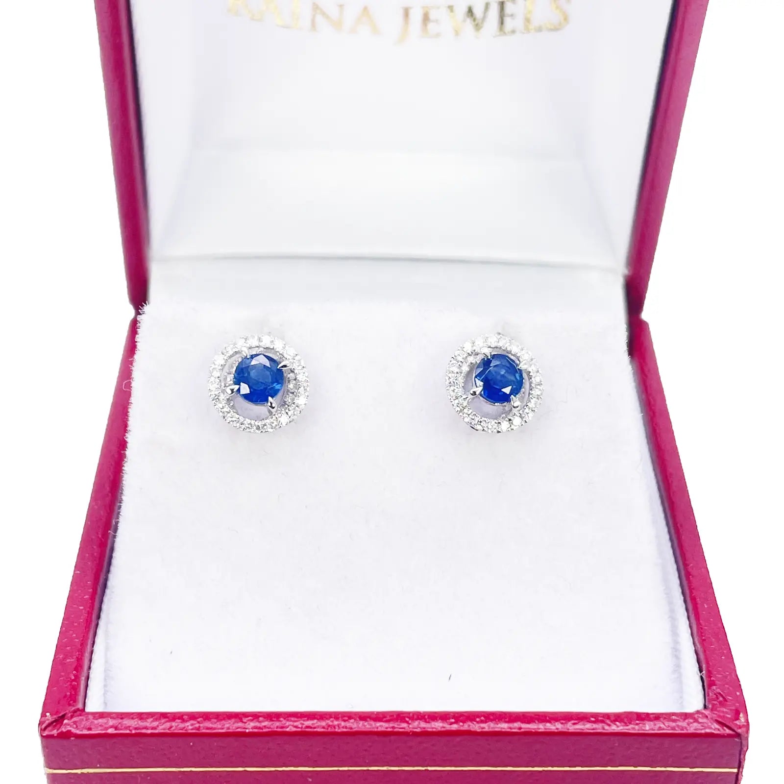 18ct Gold Natural Sapphire Diamond Round Stud Earrings 0.60ct 