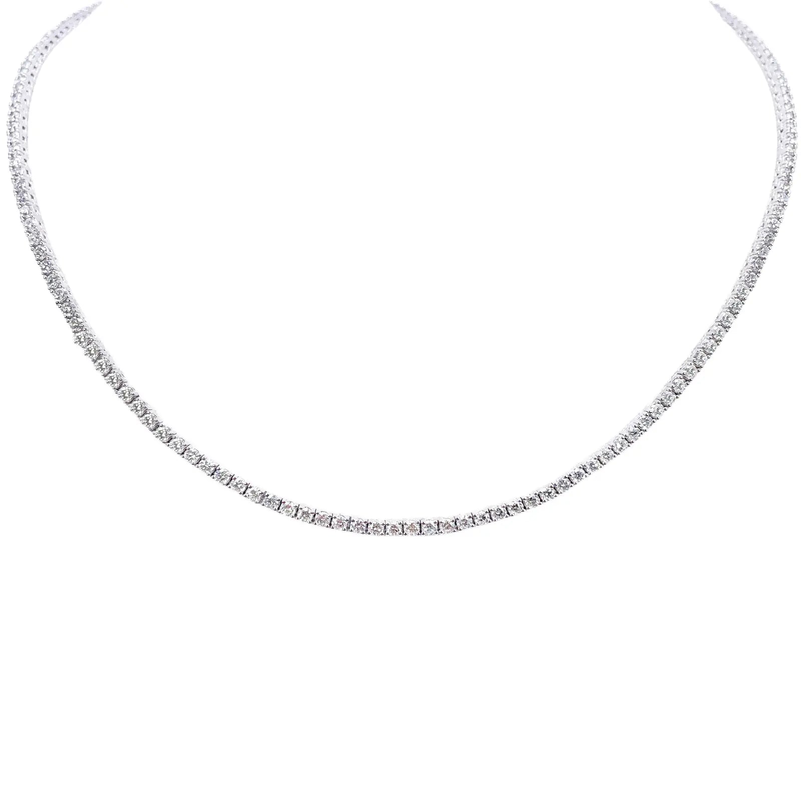 18ct White Gold 4-Claw Natural Diamond Tennis Necklace 6.00ct 17.5 Inches 