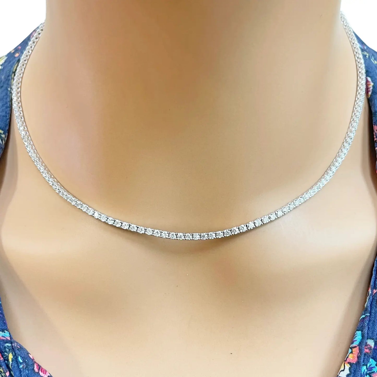18ct White Gold 4-Claw Natural Diamond Tennis Necklace 6.00ct 17.5 Inches 