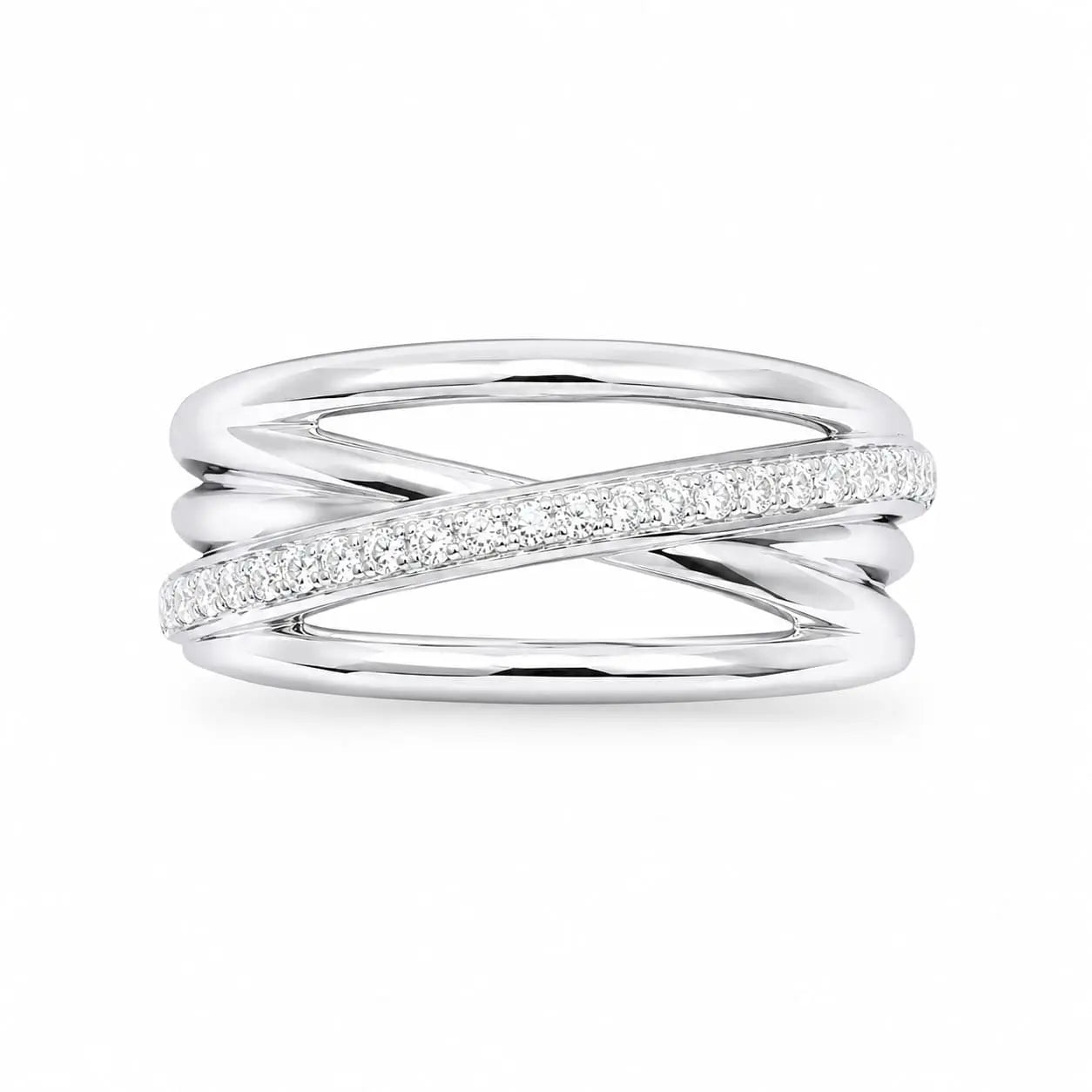 18ct White Gold Diamond Polished Crossover Half Eternity Ring 0.12ct  Diamond Ring