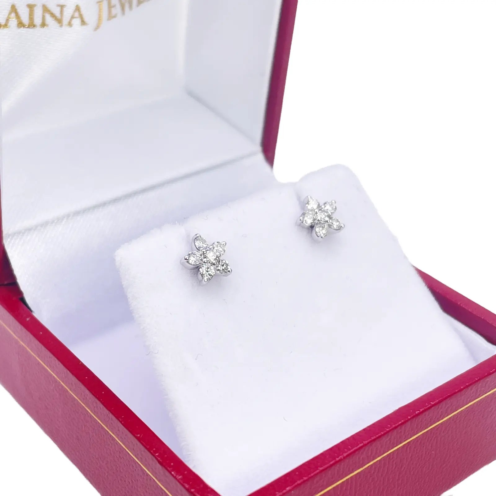 18ct White Gold Diamond Stud Flower Shaped Earrings 0.25ct 