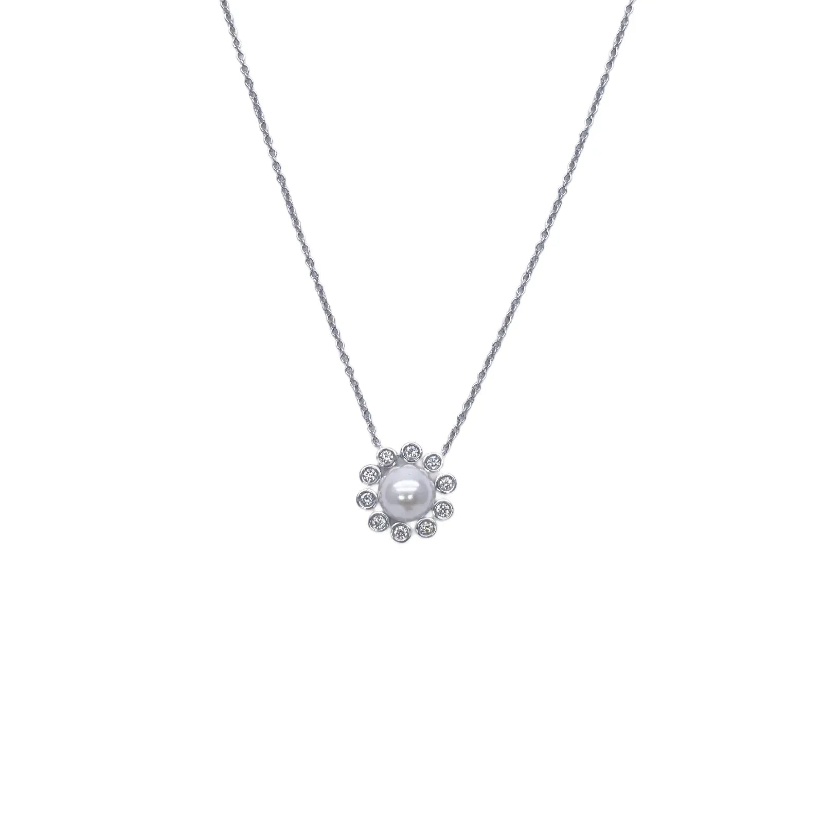 18ct White Gold Diamond & Freshwater Pearls Floral Necklace/Earrings Set 2.73ct 