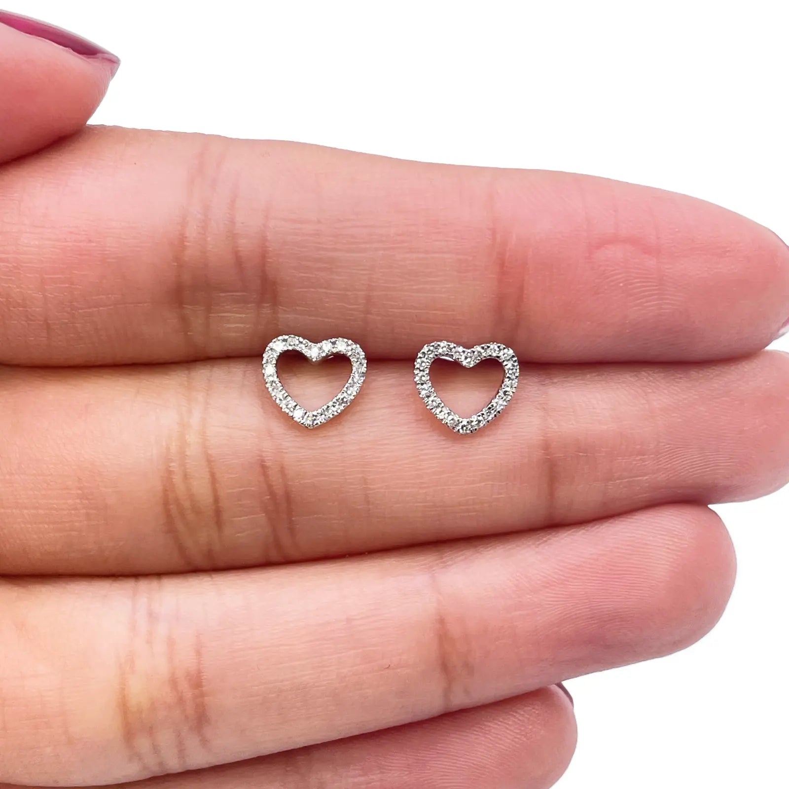 18ct White Gold Heart Natural Diamond Stud Earrings 0.12ct 