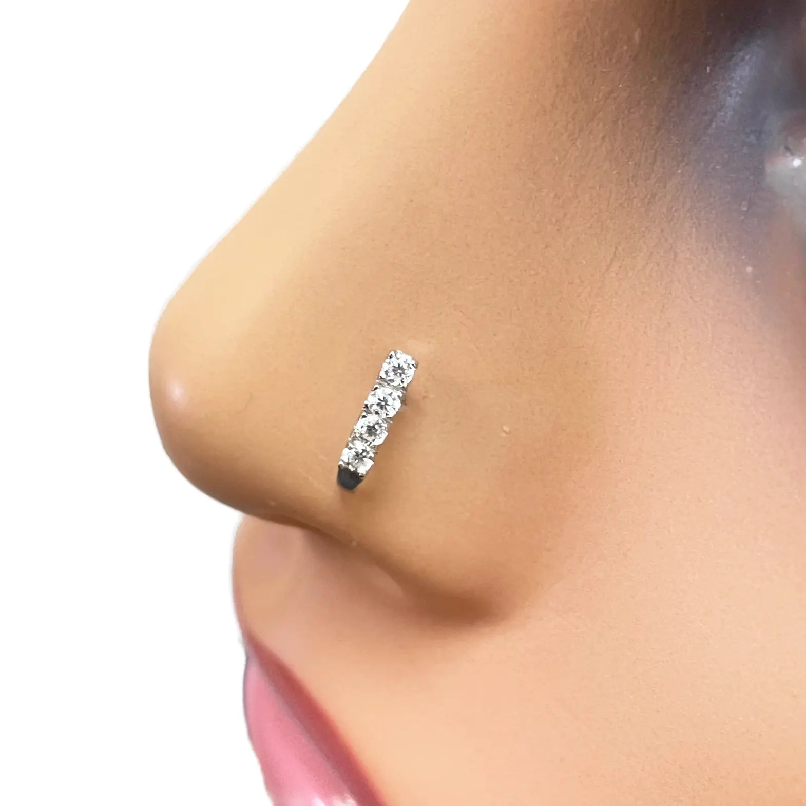 18ct White Gold High Polished Nose Stud/Pin 9mm Length 
