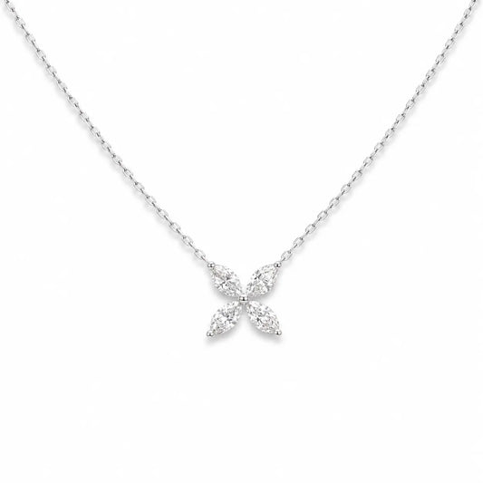 18ct White Gold Marquise Diamond Four-Leaf Flower Pendant Necklace - 0.40ct  Diamond Necklace