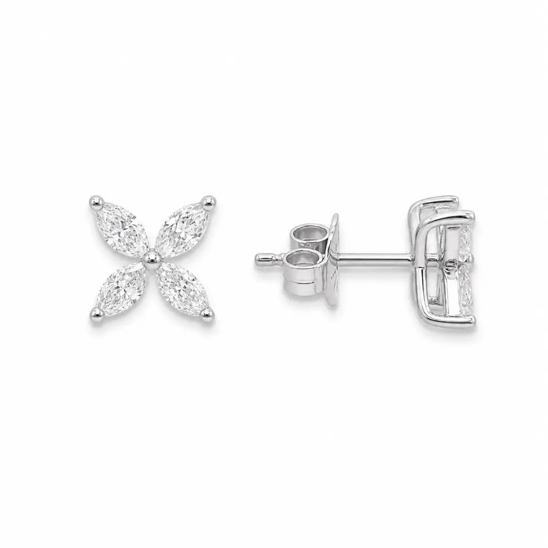 18ct White Gold Marquise Diamond Four-Leaf Flower Stud Earrings ? 0.75ct  Diamond earring