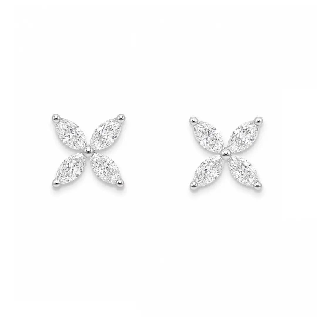 18ct White Gold Marquise Diamond Four-Leaf Flower Stud Earrings ? 0.75ct  Diamond earring