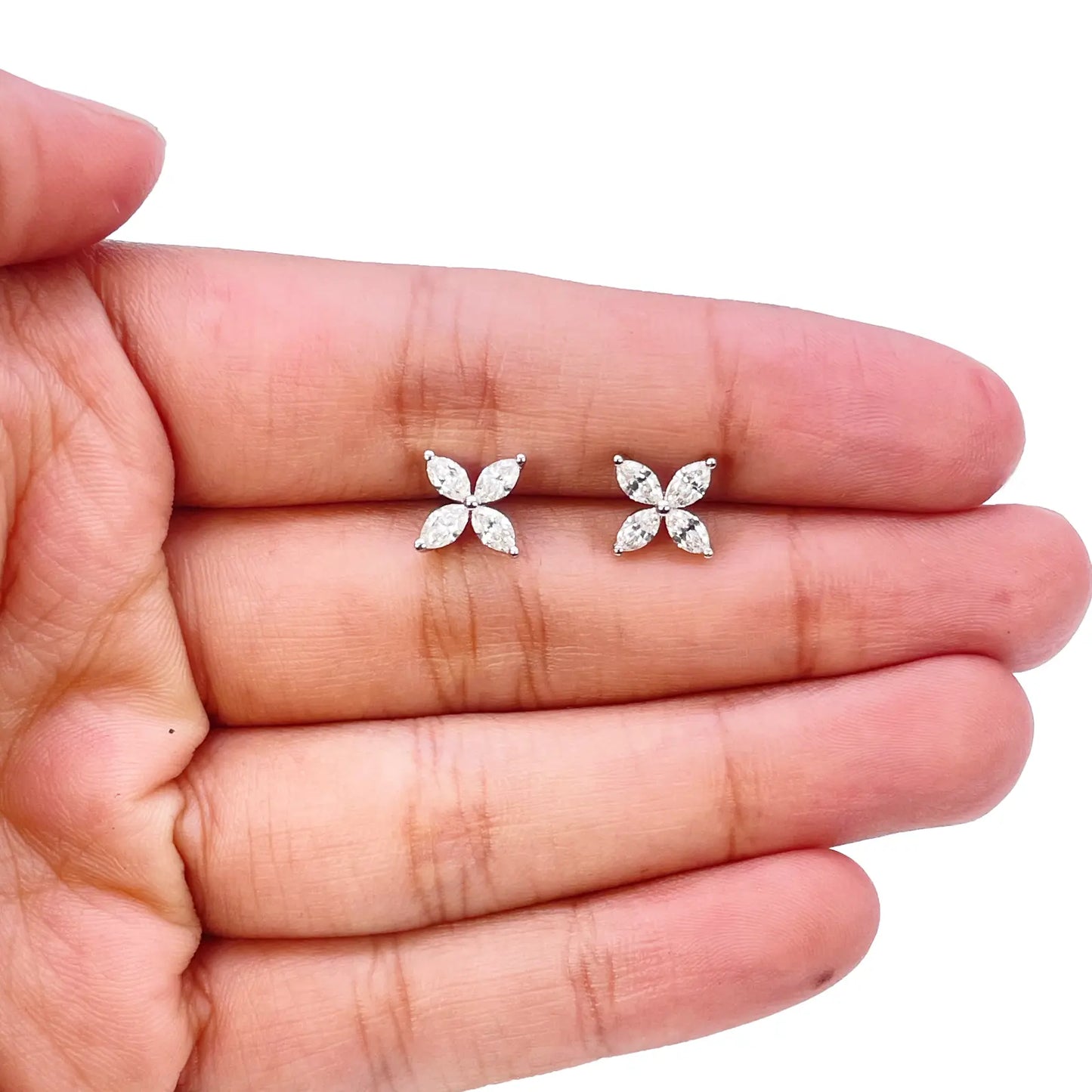 18ct White Gold Marquise Diamond Four-Leaf Flower Stud Earrings ? 0.75ct  Diamond earring