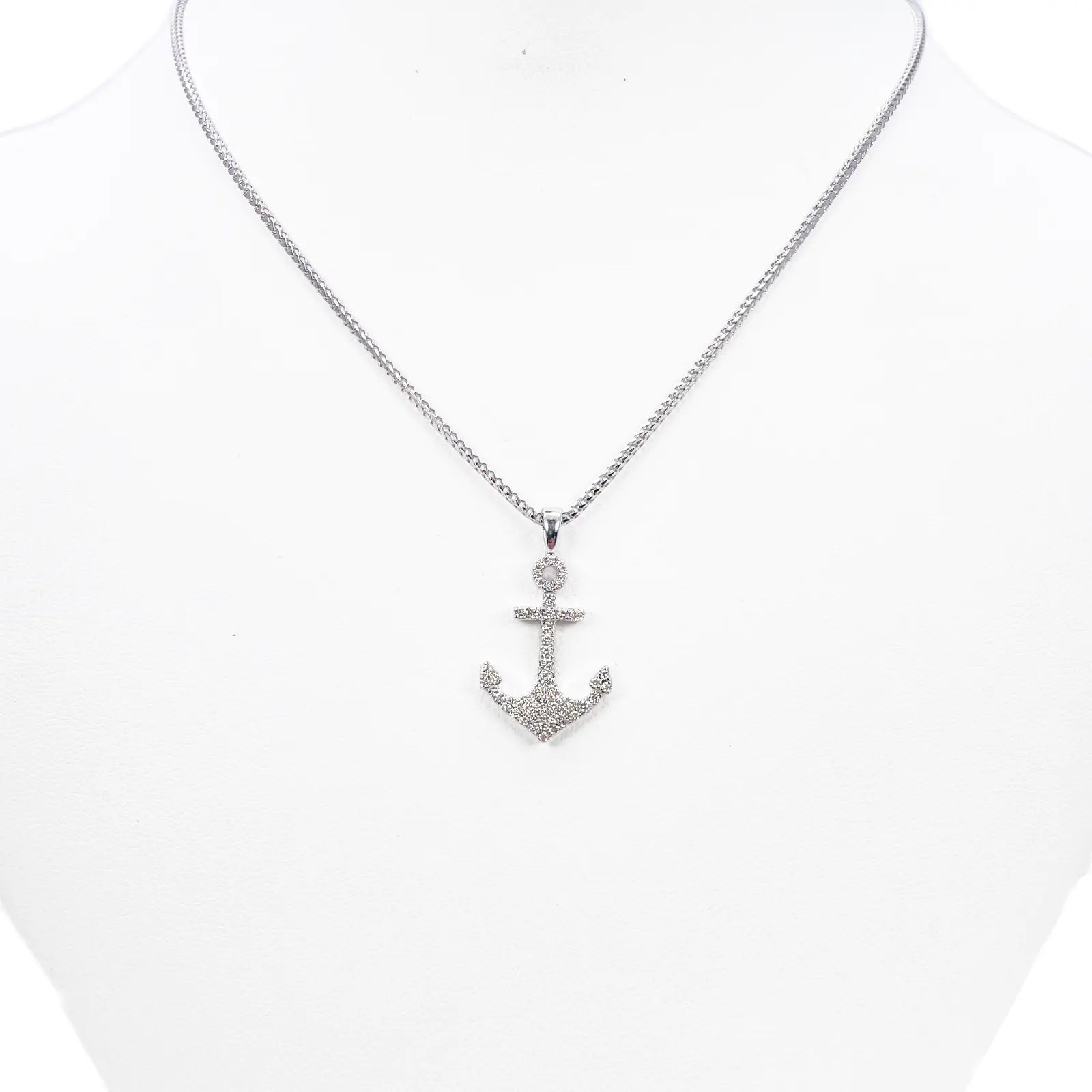 18ct White Gold Natrual Diamond Anchor Sailor Pendant 0.30ct (25mm x 14mm) 
