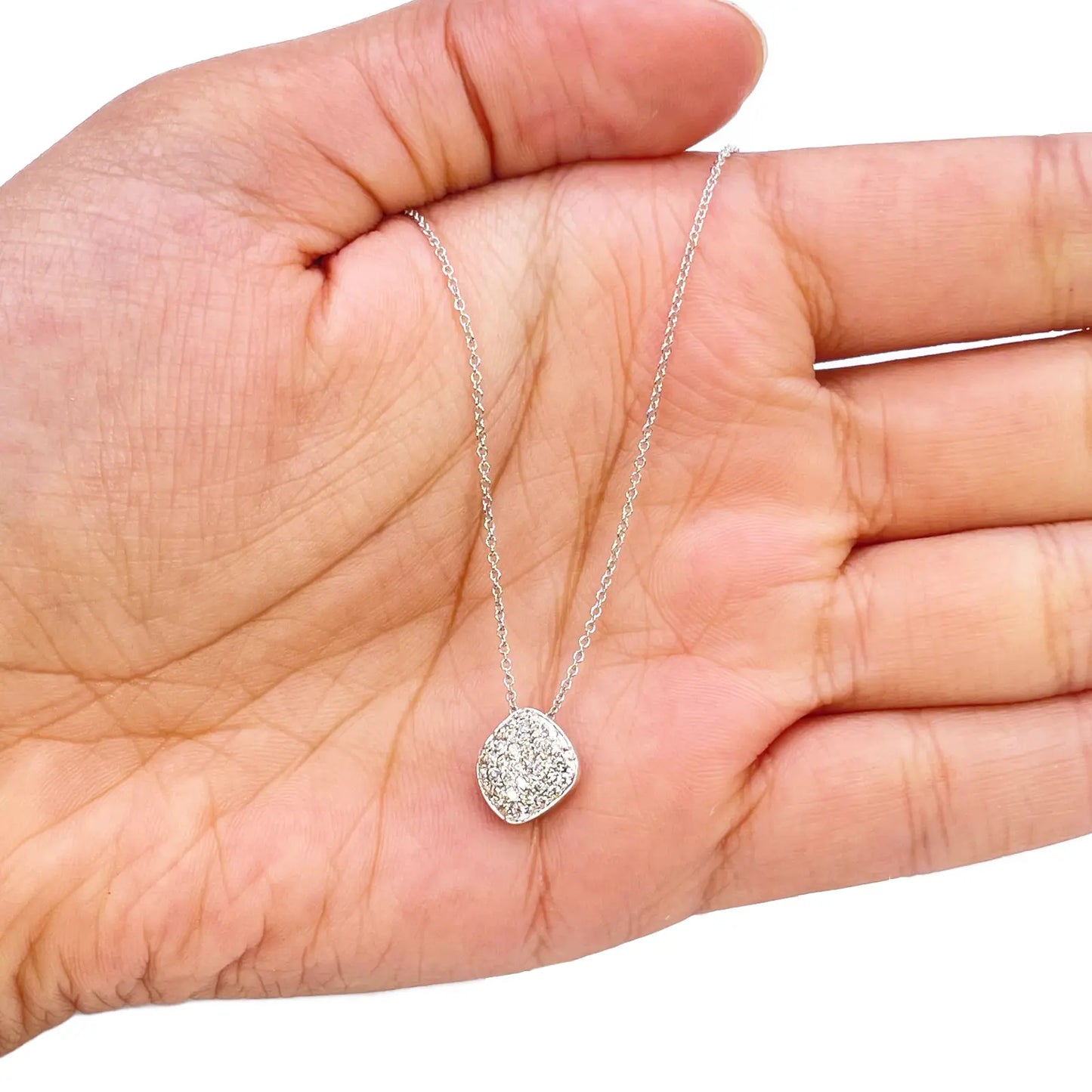 18ct White Gold Natural Diamond 0.27ct Cluster Square Pendant Necklace 18''inches 