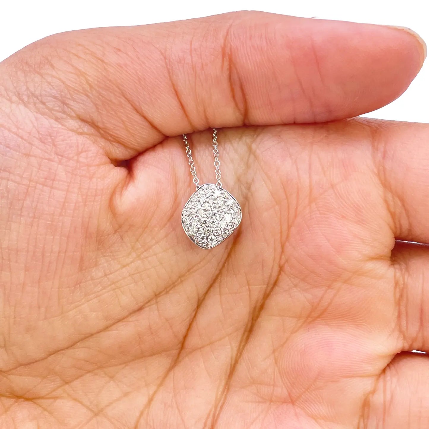 18ct White Gold Natural Diamond 0.27ct Cluster Square Pendant Necklace 18''inches 